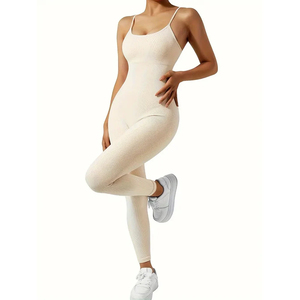 Ensemble de sport respirant pour filles en Spandex/Nylon avec fermeture éclair, tenue de yoga et de fitness, combinaison courte à col en V - Product Image 3