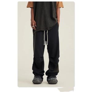 Men's <b>Black</b> Cotton Straight Acid Flat Sweatpants Elastic Waist Drawstring Casual <b>Pants</b> Side Pockets Quick Dry Breathable Autumn - Product Image 6
