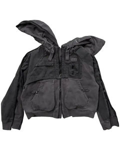 Sudadera con capucha de hip hop con cremallera completa, paneles superpuestos, de tejido mixto de felpa francesa gruesa de 500 GSM, lavada, personalizada OEM - Product Image 2