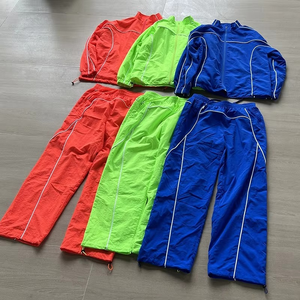 Factory Custom Reflective Stripes Jogging Suits <b>Zip</b> <b>up</b> <b>Jacket</b> and Nylon Pants Track Suit Custom Windbreaker Set - Product Image 1