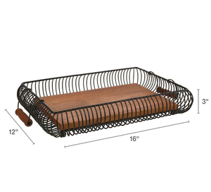 Sweet Home Kitchen Living Room Tabletop Metal Wire Fruit Storage <b>Basket</b> Fruit Bowl with Wooden Base and mango Wood Handle - Product Image 3