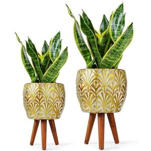 Minimalist Wooden Flower <b>Stand</b> with White Metal Planter for Indoor Use - Product Image 4