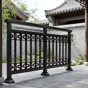 Rampe de balcon en fer de style chinois, fixation murale, résistante à la rouille, finition noire, pour cour. - Product Image 2