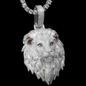 Pendentif tête de lion plaqué argent pour homme avec cristaux en strass, bijoux de mode hip-hop - Product Image 2