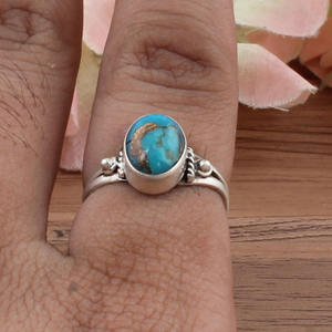 Anillo de Plata de Ley 925 con Turquesa Azul Clásica Hecha a Mano al por Mayor, Joyería de Piedra Genuina para Mujer - Product Image 1