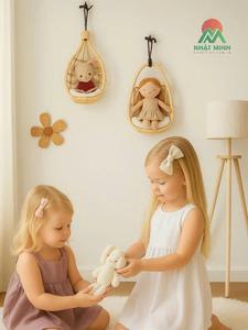 Muñeca Colgante de Ratán, Decoración Bohemia Hecha a Mano, Adorno de Pared, 2 Piezas, Tema de Bebé, Cuna de Pared para Muñecas - Product Image 5