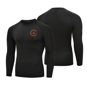 Men <b>Black</b> <b>Long</b> <b>Sleeve</b> Rash Guard Shirt With Logo Quick Dry Polyester Spandex Front Print <b>Gym</b> Wear - Product Image 1