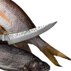 Cuchillo para Deshuesar y Filetear de 6 Pulgadas, Acero Damasco VG MAX, Hoja Curva Martillada, Cuchillo para Pescado y Carne con Mango de Madera Pakkawood Blanca - Product Image 4