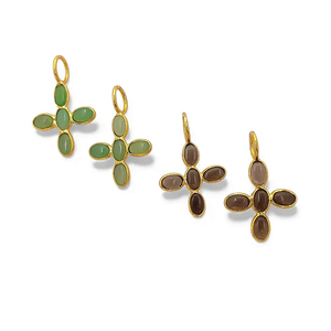 Colgante de Cruz con Bisel de Calcedonia Aqua, 5x3mm, Ovalado Liso, Chapado en Oro, Proveedor de Joyería Hecha a Mano de la India - Product Image 4