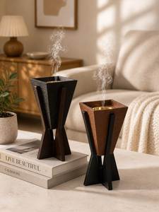 Quemador de incienso árabe de madera hecho a mano, quemador de incienso de sándalo con caligrafía árabe y soporte de diseño geométrico. - Product Image 2