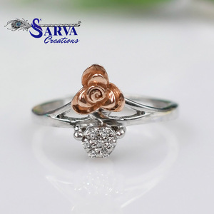 Anillo de Compromiso y Boda Elegante de Plata de Ley 925 con Circonita, Diseño Floral de Rosa, Dos Tonos, Joyería Fina Brillante, Regalo para Mujer - Product Image 3