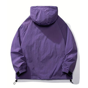 Veste de sport coupe-vent à capuche pour homme, demi-zip, manches longues, en mélange de nylon robuste, couleur violette, matière de qualité supérieure - Product Image 2
