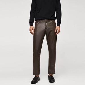 Pantalon en cuir décontracté pour homme, coupe droite, taille mi-haute, imperméable, avec fermeture éclair et poches, qualité supérieure, noir, poids moyen – Meilleur prix - Product Image 2