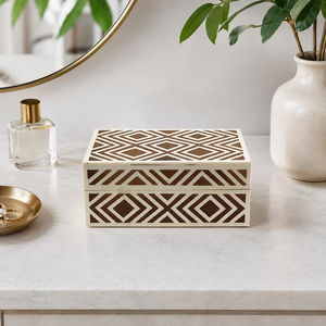 Handcrafted Bone Inlay Decorative Jewelry <b>Storage</b> Box with Geometric Diamond Pattern Mosaic Design Keepsake Organizer for Home - Product Image 5