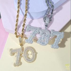 Luxury Moissanite Diamond " <b>777</b> " Number Pendant <b>Necklace</b> Silver Hip Hop Jewelry Wholesale Supply - Product Image 5