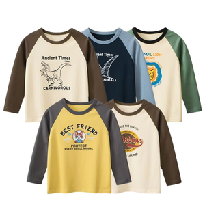 T-shirt décontracté à manches longues pour garçons, 100 % coton, séchage rapide, anti-boulochage, 200 g, grande taille, imprimé logo dessin animé, tendance été - Product Image 1