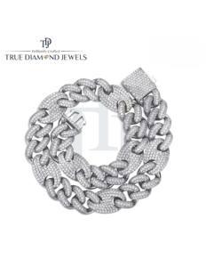 สร้อยคอฮิปฮอปแบบคิวบันลิงค์สั่งทำพิเศษ เงินสเตอร์ลิงประดับโมอิสซาไนต์หรือเพชรแล็บ พร้อมทอง 10K และ 14K ประดับเพชรแล็บสุดหรู - Product Image 2