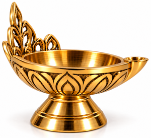 Handcrafted Brass <b>Lotus</b> Diya Traditional Oil <b>Lamp</b> Decorative Puja Deepak Aarti Light Ornate Floral Design Pedestal Home - Product Image 2