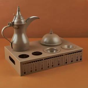Middle Eastern Style Metal Dallah Tea <b>Pot</b> <b>Set</b> With Tray And Lid For Tea Serving - Product Image 4