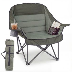 Green Heavy-Duty Folding Camping <b>Chair</b> with PVC Coated 600D Oxford Fabric X-Shaped Metal Frame Non-Slip Foot <b>Pads</b> - Product Image 1