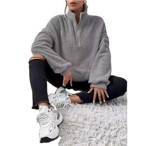 Nouveau Pull Décontracté Femme 2025 à Demi-Zip, Imprimé Couleur Unie, en Peluche, Coupe Oversize, avec Col Boutonné Brodé, 100% Coton Long - Product Image 1
