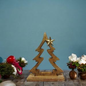 "Escultura de árbol de Navidad de madera con estrella dorada, decoración elegante de vacaciones para sala de estar o centro de mesa" - Product Image 1