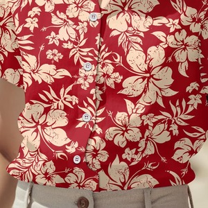 Chemise hawaïenne rouge à fleurs pour homme, manches courtes, col rabattu, chemise de vacances, vêtements d'été - Product Image 4