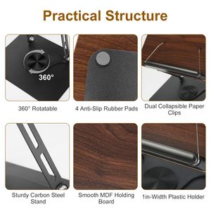 Supporto per Libri e Documenti in Legno Regolabile in Altezza, Rotazione a 360 Gradi, Pieghevole, 1pz/2pz, Supporto per Lettura per Utenti Laptop - Product Image 3
