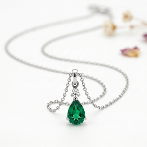 Collar de Esmeralda Verde de Moda, Colgantes y Dijes Finos, Corte Pera, Oro Blanco de 14K, Joyería Zodiacal, Bestseller, Regalo Elegante - Product Image 2