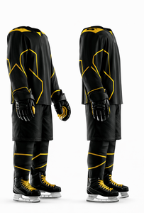 Uniforme de hockey sur glace personnalisé pour hommes, maillot sublimé noir et jaune, manches longues, respirant, évacuant l'humidité, toutes saisons, taille adulte - Product Image 4
