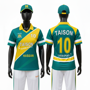 Uniforme de Cricket para Hombre, 180 GSM, Poliéster Premium Interlock, Micro Malla, Diseño de Paneles con Rayas Azules, Verdes y Blancas - Product Image 4