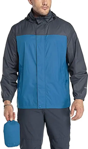 Veste coupe-vent imperméable à capuche pour homme, couleur unie, fermeture éclair sur le devant, vêtements décontractés pour l'extérieur, matière polyester, vert - Product Image 5