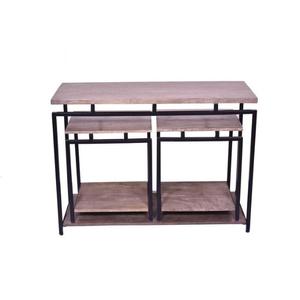 Modern Industrial Iron & Wood Study <b>Table</b> with 2 Stools <b>Adjustable</b> Eco-Friendly Metal Frame Multiple Shelves for Home Office Use - Product Image 1