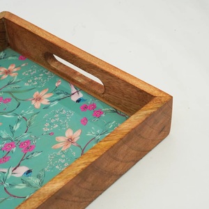 Bandeja Cuadrada de Madera Esmaltada de Primera Calidad con Diseño Floral para Café, Té y Desayuno, Fabricante OEM ODM - Product Image 2
