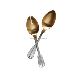 Stainless Steel Salad Server Premium Cutlery <b>Sets</b> Silver & Gold Finish Dishwasher Safe Eco Friendly Salad Spoons <b>Sets</b> - Product Image 1