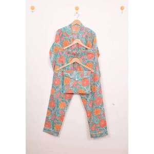 Conjunto de Pijama Premium de Algodón Satinado con Estampado Digital Otoñal, Diseño Floral, Cintura Elástica, Transpirable, Largo Completo, 2026 - Product Image 3