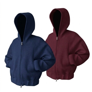 Wholesale Unisex 310G Heavyweight Hoodie Double Zip <b>Cardigan</b> Sweatshirt Solid Color Loose Fit Spring Eco Friendly Waterproof - Product Image 2
