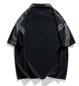 Polo pour femme à blocs de couleur, manches courtes, décontracté, tricoté, séchage rapide, 100 % polyester, patchwork noir et gris - Product Image 4