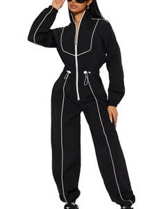 Reflective Piping Plus Size Embroidery Active Wear Detachable Zipper Women Summer Nylon <b>Black</b> <b>Windbreaker</b> Jacket Pants Tracksuit - Product Image 4