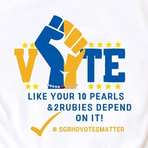 T-shirt personnalisé VOTE blanc pour femme, motif imprimé Sororité grecque Sigma Gamma Rho, manches courtes, col rond, décontracté, en coton, tendance - Product Image 5