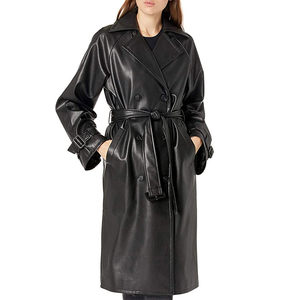 Abrigo Largo de Cuero Genuino para Mujer con Cuello Alto y Cremallera, Cortavientos Transpirable, Casual, para Invierno - Product Image 2