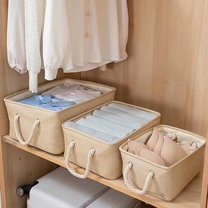 Customised Handwoven Sustainable Folding Cloth <b>Storage</b> Cube Stocked <b>Square</b> <b>Storage</b> <b>Basket</b> with Cotton Rope Handle for Toys - Product Image 2