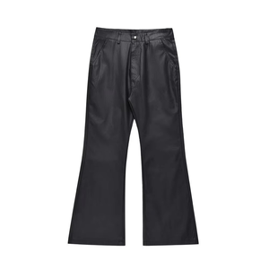 Men's Mid Waist Flare Pants <b>Black</b> Polyester Casual Streetwear Quick Dry Side <b>Pockets</b> Button Closure Anti-Wrinkle Midweight - Product Image 1