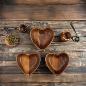 Modern <b>Heart</b> Out Set of 3 Small Acacia Wood <b>Bowls</b> - Product Image 5