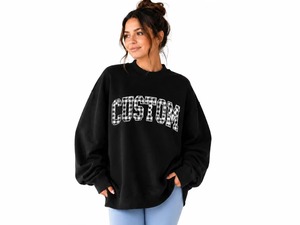 Womens Oversized Mock Neck Sweatshirt Fleece Applique Pullover Custom <b>Cutout</b> Fabric Artwork Relaxed Everyday Casual <b>Top</b> - Product Image 1