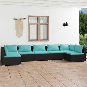 Set da salotto in 7 pezzi in Poly Rattan nero con comodi cuscini mobili da esterno per il tempo libero - Product Image 1