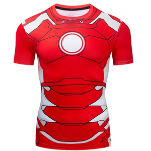 T-shirt Homme Rouge Iron Man Imprimé Manches Courtes Coupe Slim Séchage Rapide Tricoté Col Rond Décontracté Motif Personnage - Product Image 1