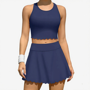 Women's Custom Logo Eco-Friendly Quick Dry Plus Size Two-Piece Tennis Skirt Set High Waist Fitness Yoga Skirt Spandex/Nylon - Product Image 2