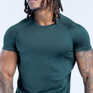 เสื้อยืดออกกำลังกายคอกลมสีเขียวสเลทสำหรับผู้ชาย คุณภาพสูง OEM เนื้อผ้าเบาสบาย ระบายอากาศได้ดี เสื้อวิ่งผู้ชายแบบรัดรูป - Product Image 5