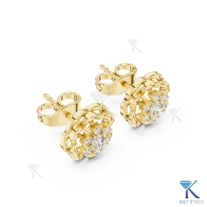 Lab Grown Diamond Brilliant Cut Open Floral Stud <b>Earrings</b> 7 Stone Cluster Scalloped Halo 14K/18K <b>Solid</b> Gold Trendy Women Bridal - Product Image 6